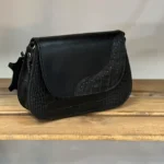 کیف دوشی زنانه چرم طبیعی مدل موجی مشکی