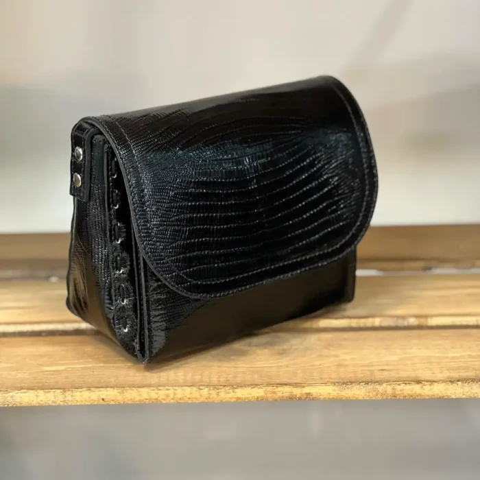 کیف دوشی زنانه چرم طبیعی لیما ورنی مشکی